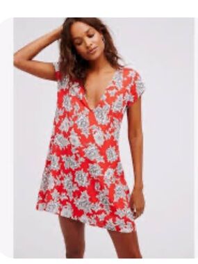 Free People Queen of Sheeba Mini Dress in Red Floral